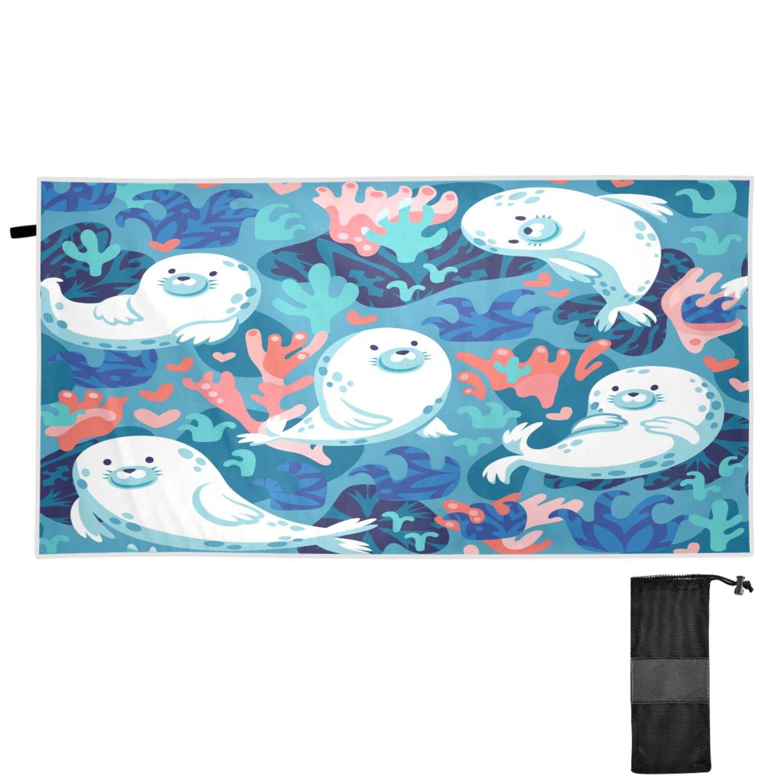 YOUJUNER Beach Bath Towel Cute Seal Quick Dry Sand Free Large Beach Towel for Swimming Summer Holiday Travel Camping