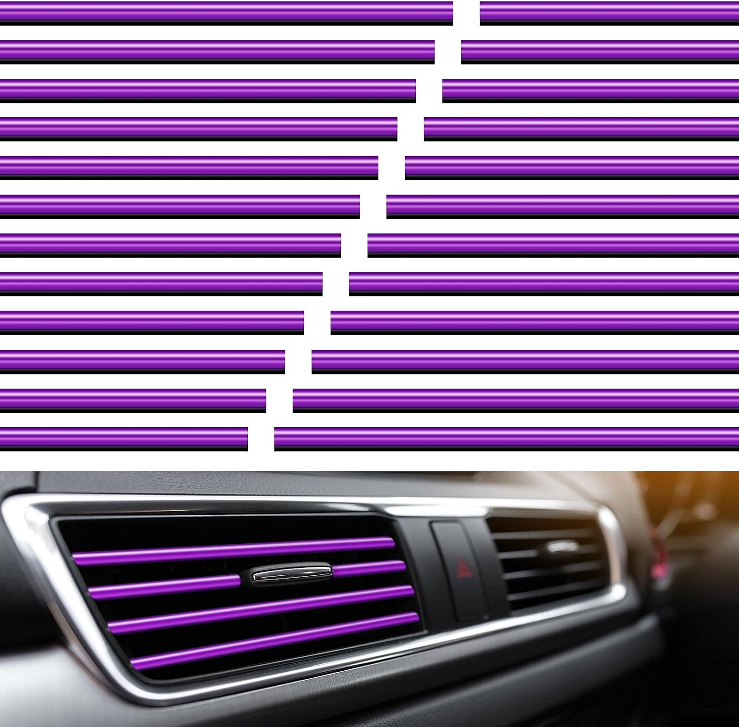20 Pieces Car Air Conditioner Vent Outlet Decoration Strips Universal Waterproof Bendable Car Vent Outlet Trim Decoration Car Interior Accessories for Straight Air Vent Outlet (Purple)