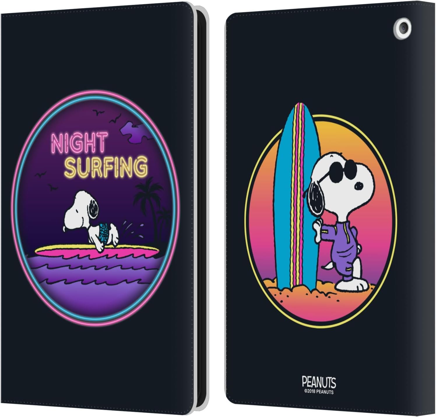 Head Case Designs Officially Licensed Peanuts Night Surfer Snoopy Aloha Disco Leather Wallet Case Compatible with Fire HD 8/Fire HD 8 Plus 2020
