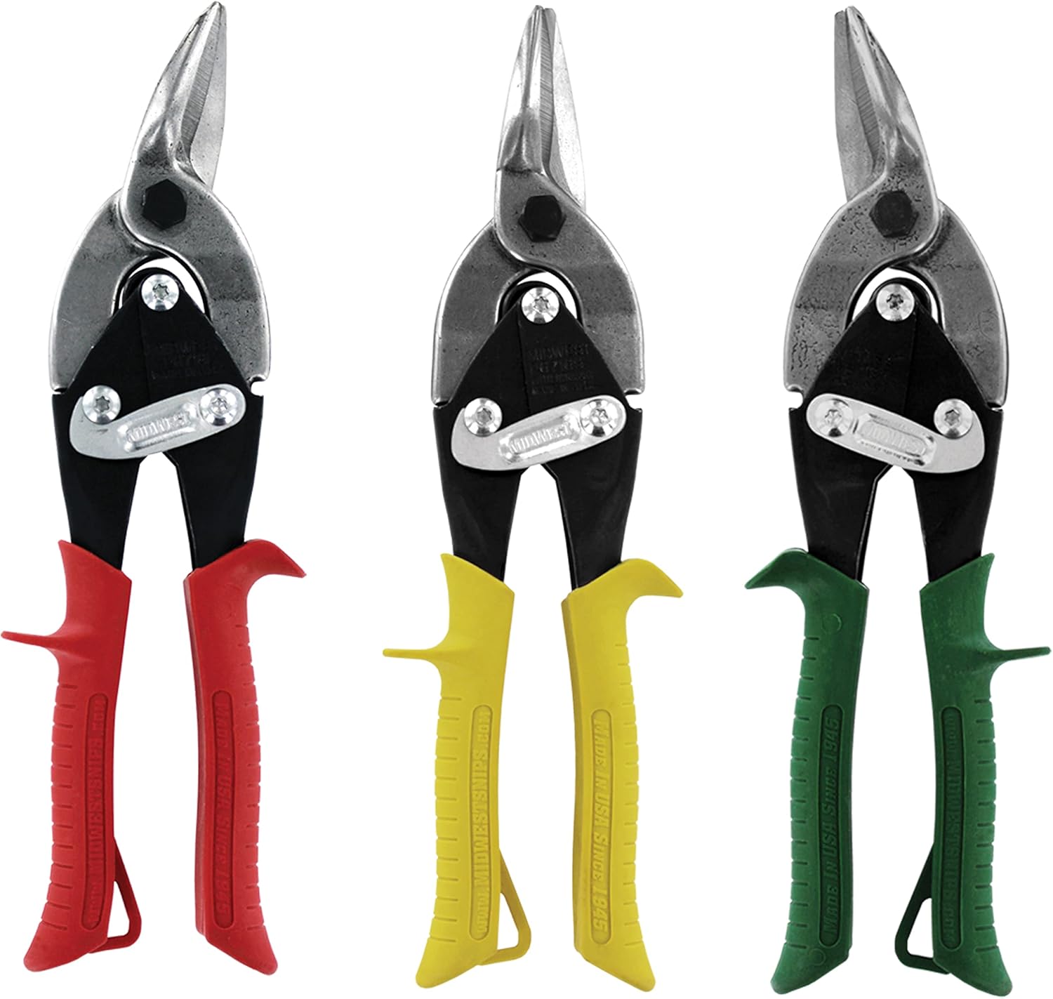 MIDWEST Aviation Snip Set - Left, Right and Straight Cut Regular Tin Cutting Shears, Made in the USA - MW-P6716RLS