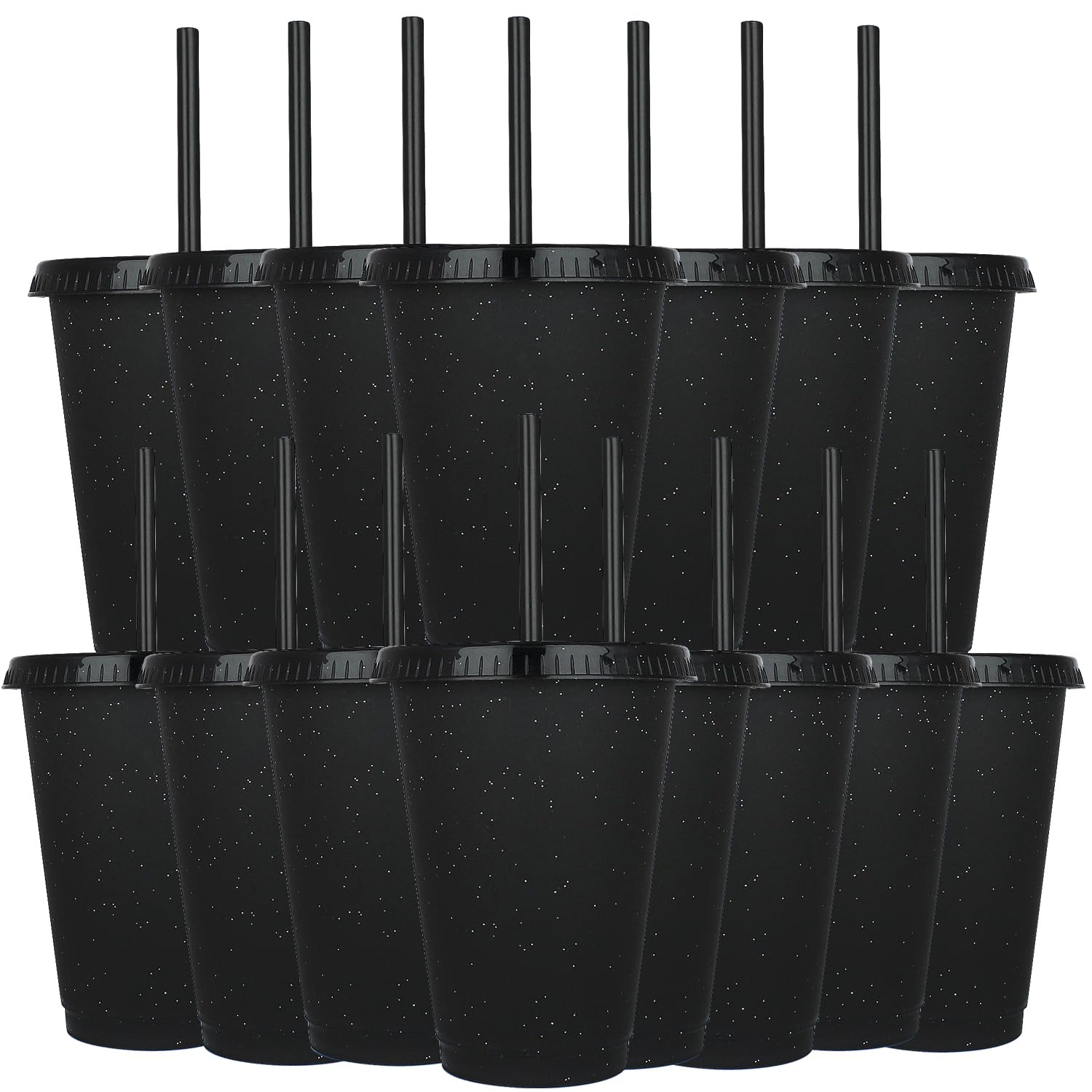 Yisituo 480ml Reusable Plastic Cups, 15 Pack of Kids Tumbler with Lid and Straw, for Cold Drinks Iced Coffee