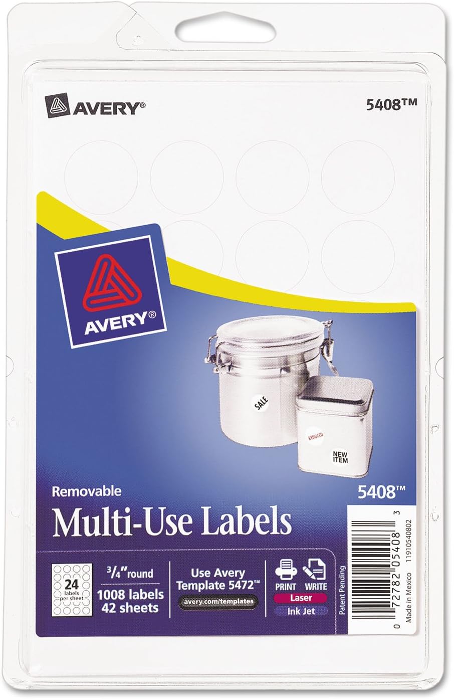 Avery 05408 Removable MultiUse Labels, 3/4Inch Round