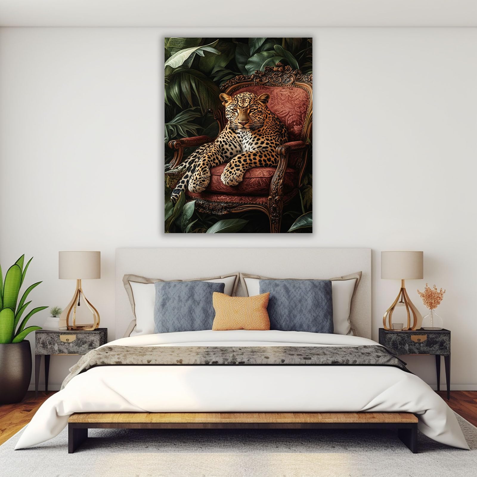AMXBZC Obrazy Zwierzęta Pokój Dziecięcy Vintage Leopard Plakat Dekoracja Pokoju Baby Boy Dziewczyna Plakat Zwierzęta Las (Brown 7-80x120cm oprawiony