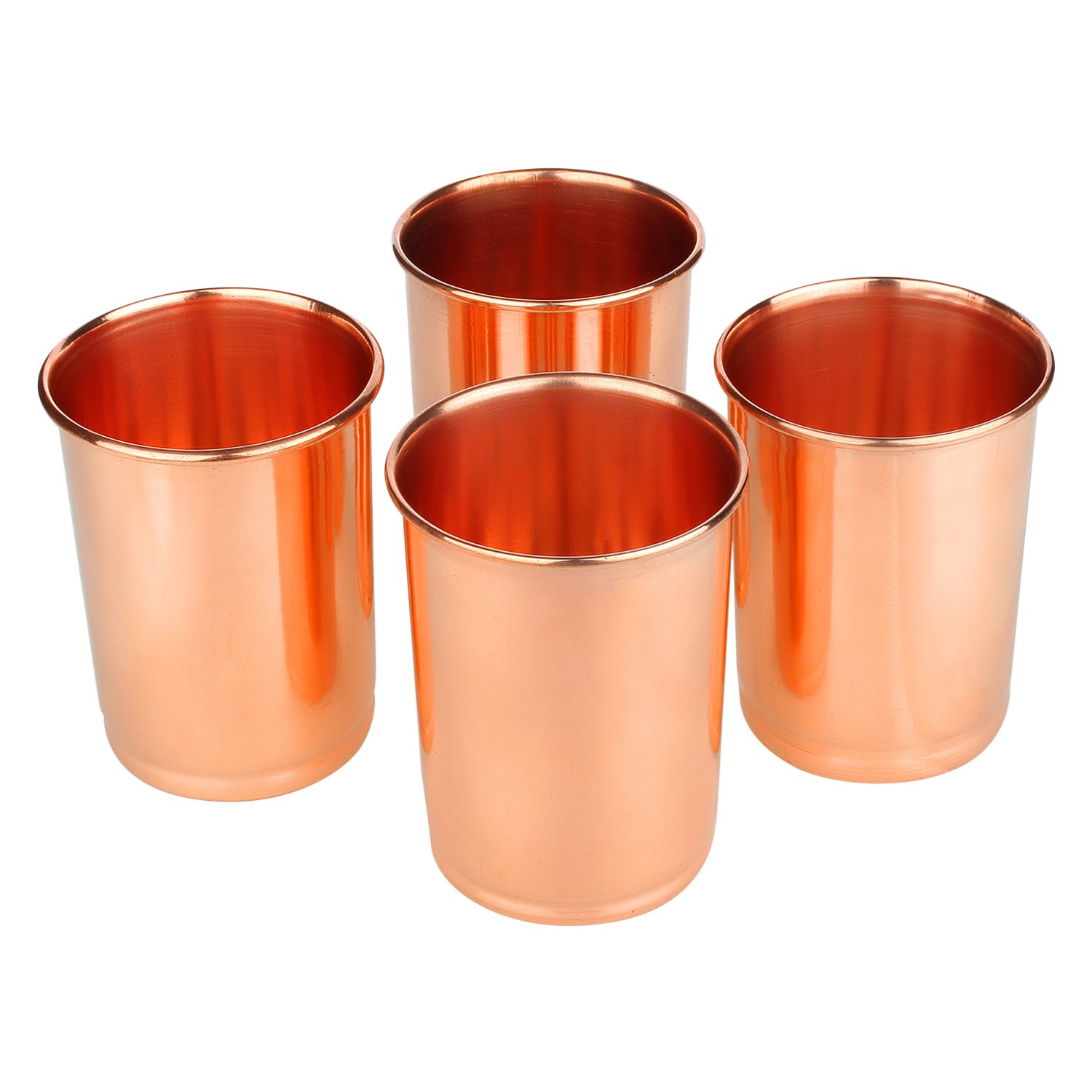 Zap Impex ® Receptacle Copper Glass 100% Pure Copper Tumbler Ayurvedic Healing Set of 4