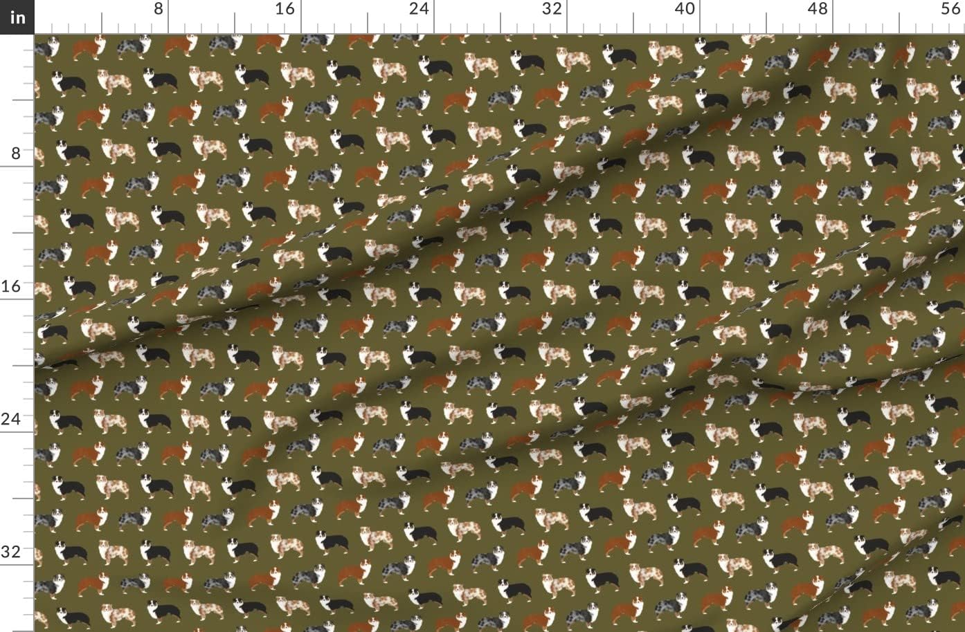 Spoonflower Fabric - Aussie Dogs Cute Australian Shepherd Red Blue Aussies Black Tan Printed on Organic Cotton Sateen Fabric by The Yard - Sewing Quilting Apparel Home Decor