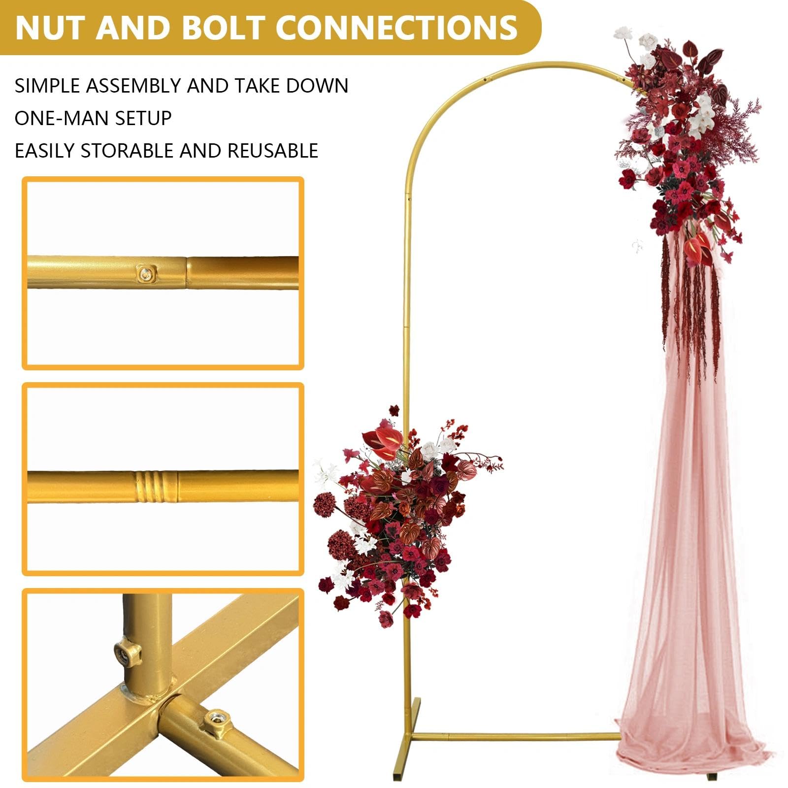 1.8Mx0.8M Arche de Mariage, Support en Métal | Arche Backdrop Stand Pour Mariage, Anniversaire, Fête, Remise de Diplôme, Anniversaire, Décoration de Fond de Studio