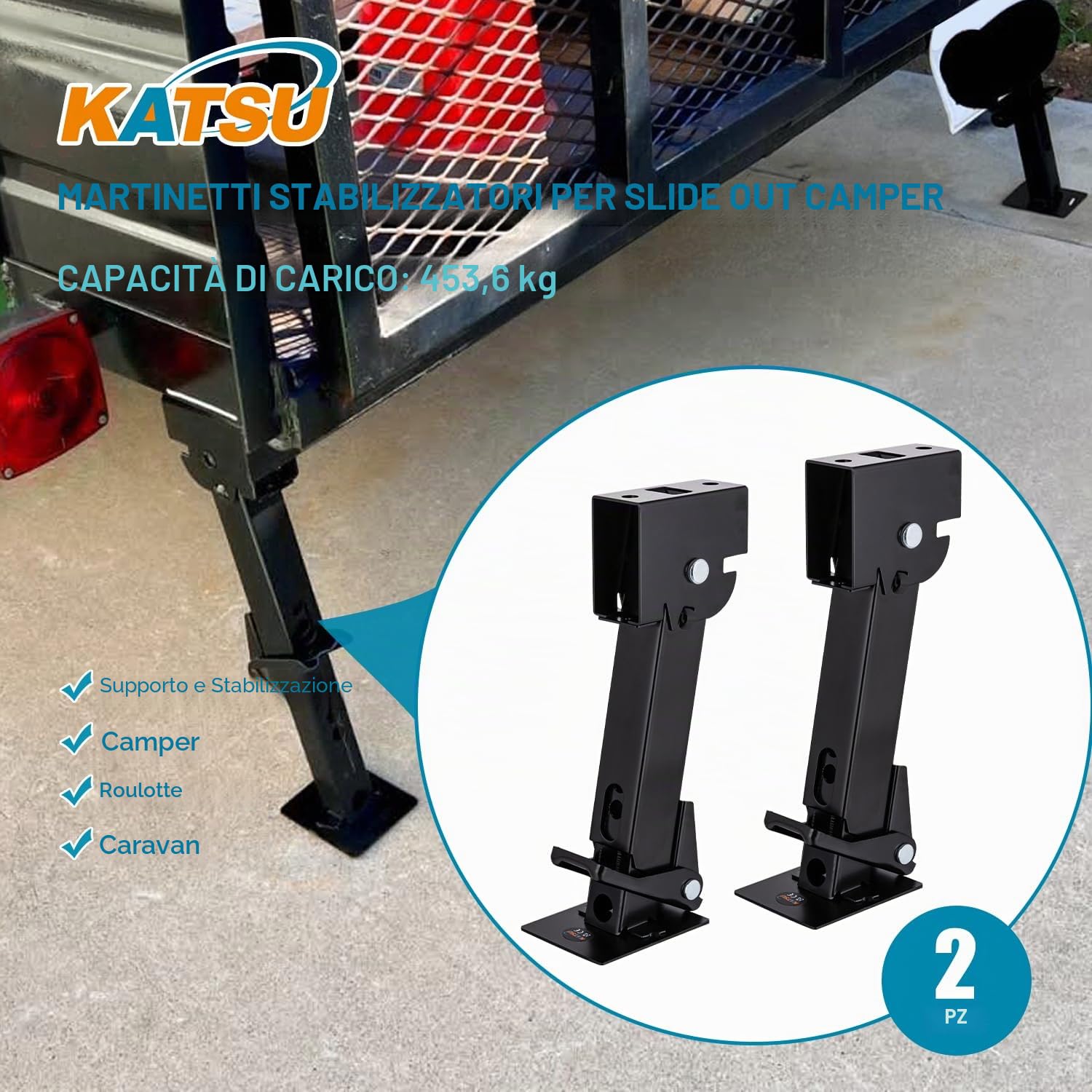 KATSU Martinetti Stabilizzatori per Camper Telescopici Pieghevoli 11-1/2" a 18", 1000 lbs