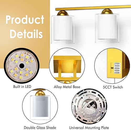 Miniatura 156 de Quntis Lámparas de baño negras de 4 luces con 5 modos de color, lámpara de tocador moderna regulable de 27 pulgadas sobre espejo, lámpara de pared