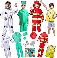 LOYO 4-in-1 Kids Role Play Costumes: Astronaut, Doctor, Fireman, Construction for Boys 3-8 - Halloween Dress Up Set
