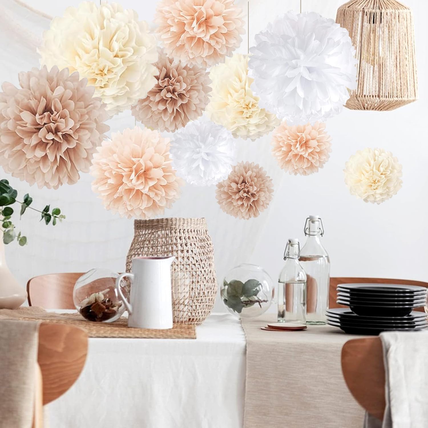 Kit De 18 Pompons En Papier De Soie - Déco Fête, Mariage, Anniversaire, Baby Shower - 3 Tailles Et 6 Couleurs Assorties