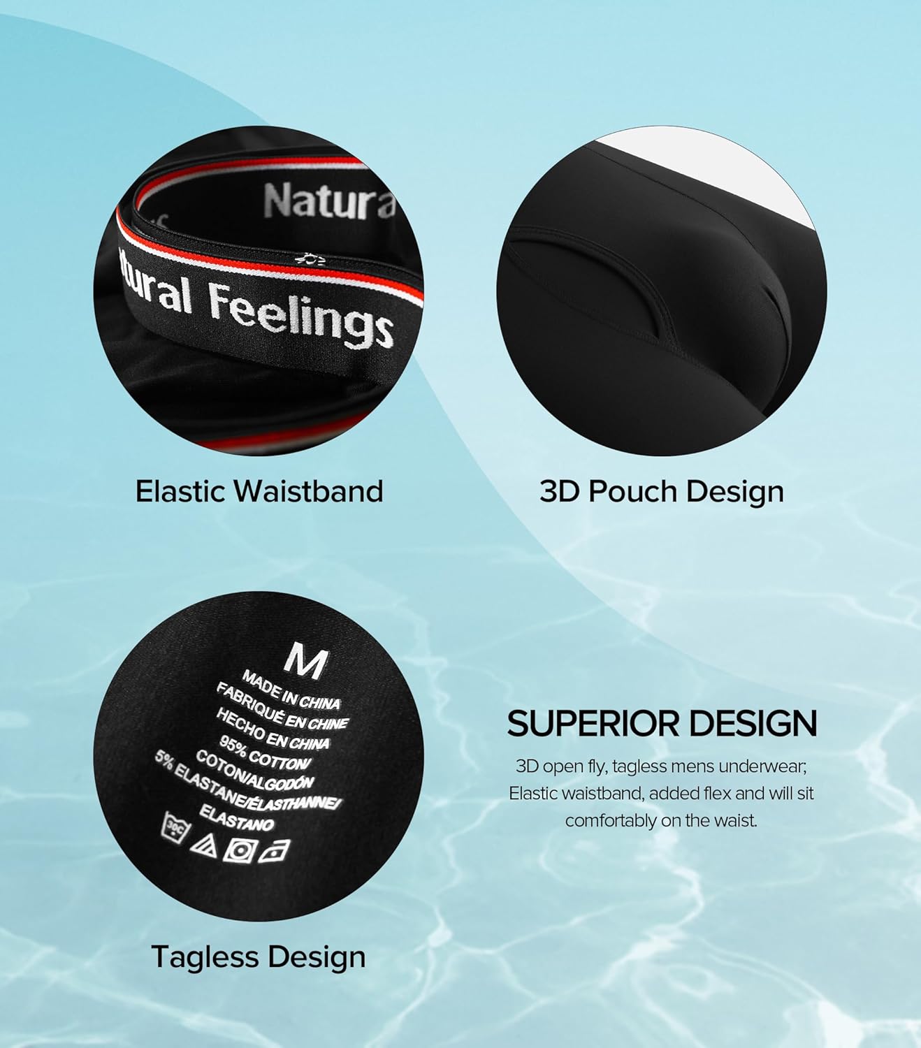 Natural Feelings Boxer Briefs Mens Underwear Men Pack Soft Cotton Open Fly Underwear - Image 4