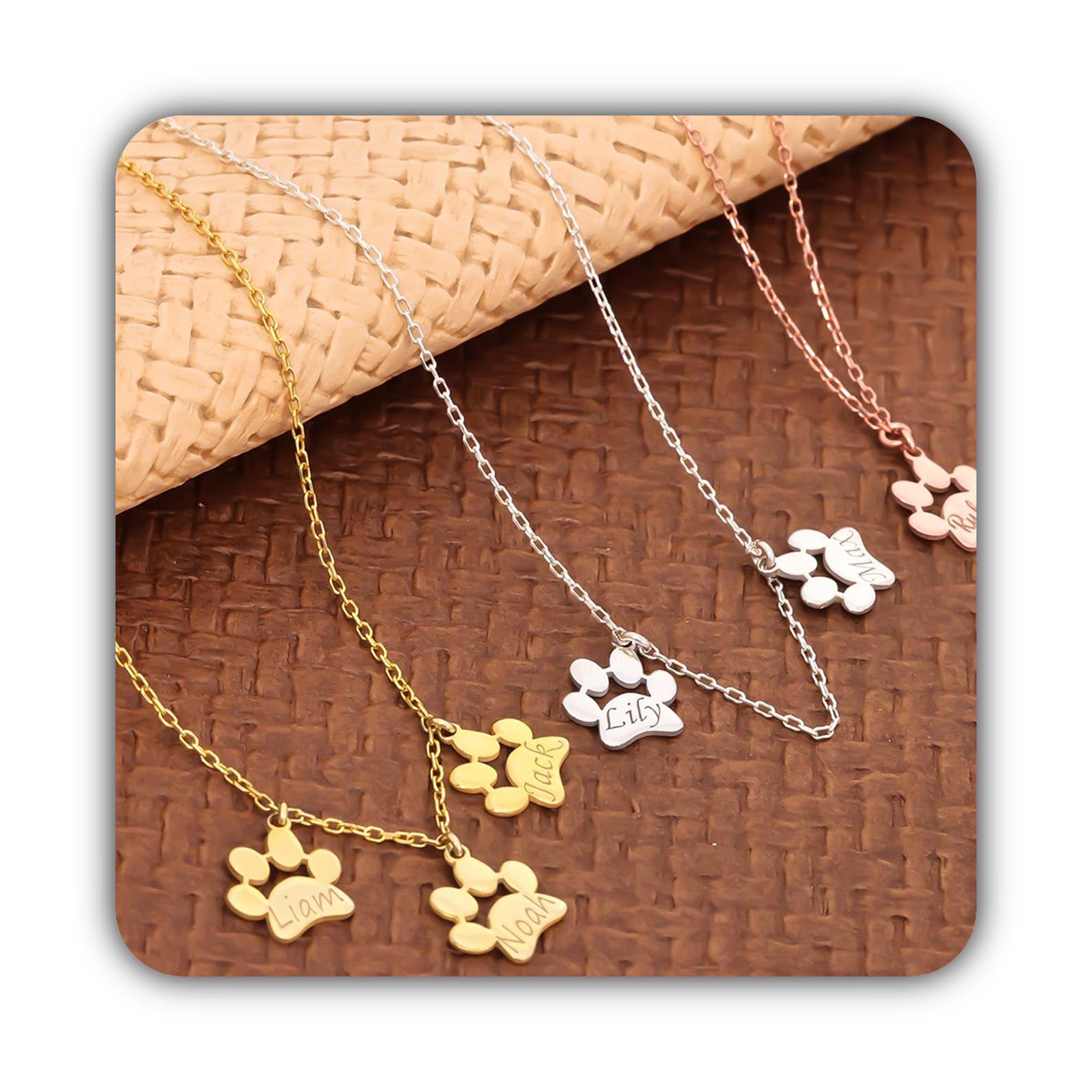 Personalizado huella de pata collar, plata de ley pata nombre oro personalizado delicado perro mascota joya