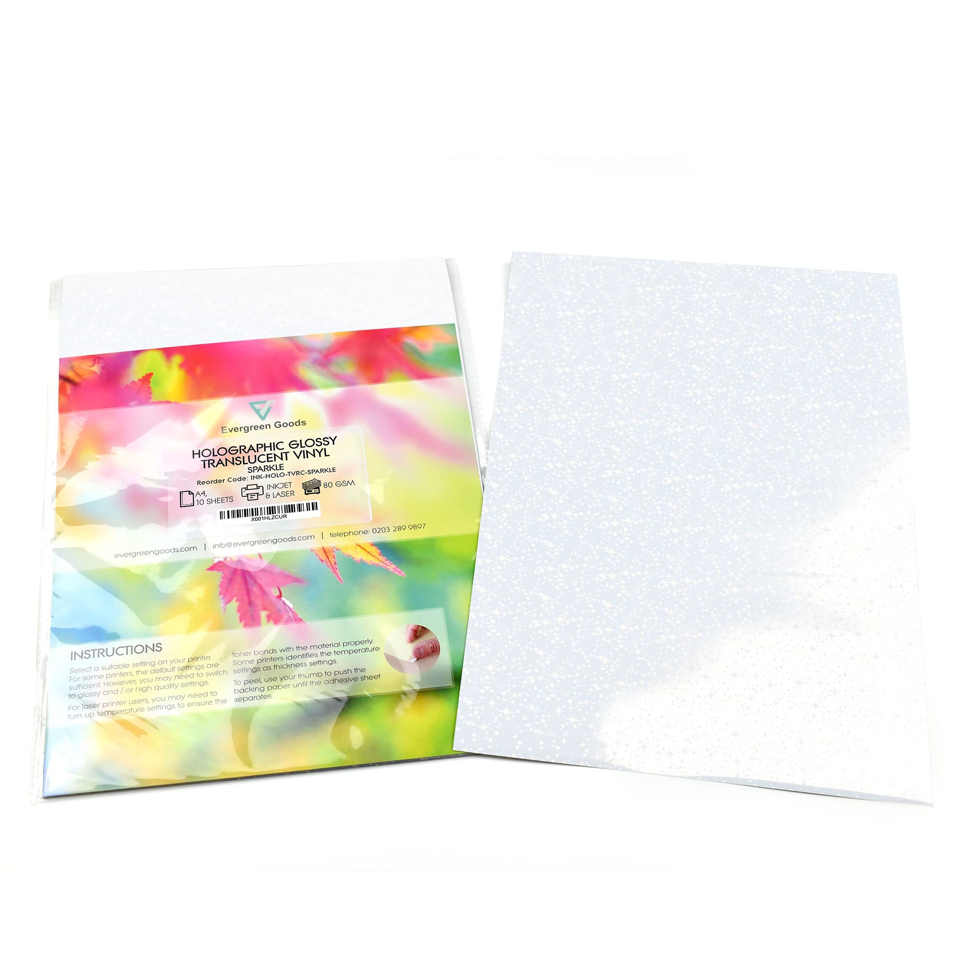 Evergreen Goods Lot de 50 A4 Autocollants Holographiques Translucides