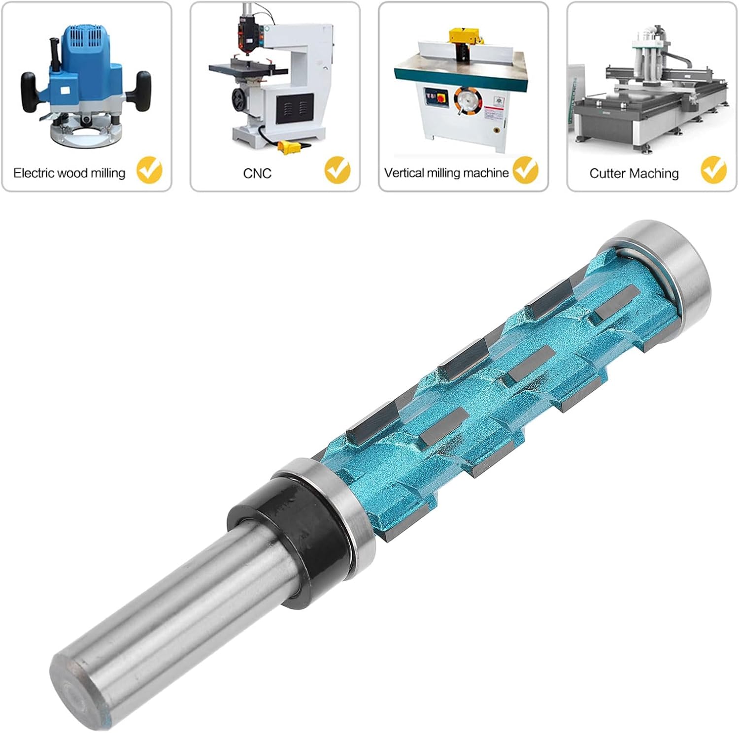 Spiral Flush Trim Router Bit, 1/2 Inch Shank Double Bearing Spiral Router Bit with 3/4 Inch Cutting Diameter, 2‑9/16 Inch Cutting Length, Up Cut Spiral Router Bit for Wood Trimming