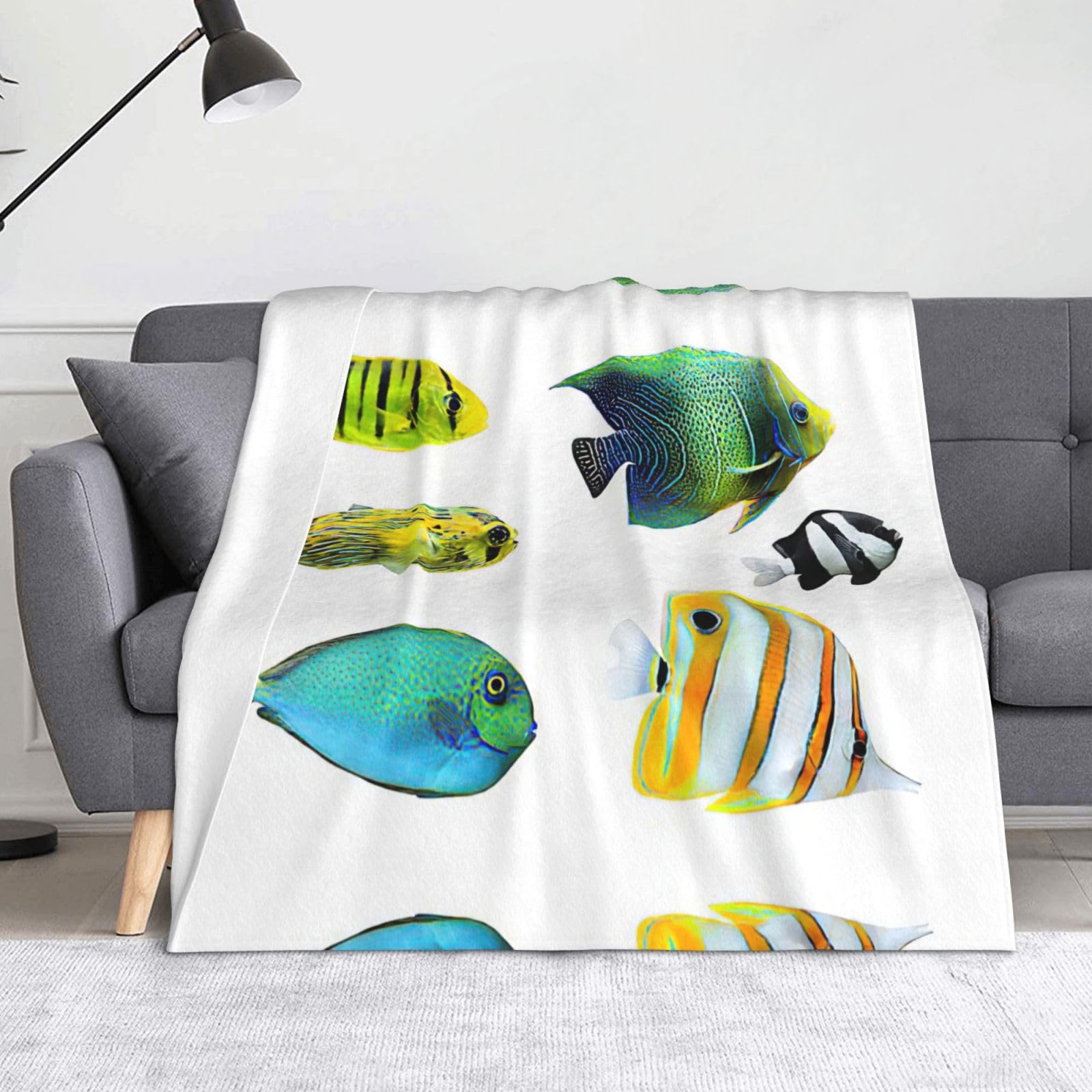 Couverture flanelle motif poissons tropicaux océan plaid léger respirant 152x127 cm