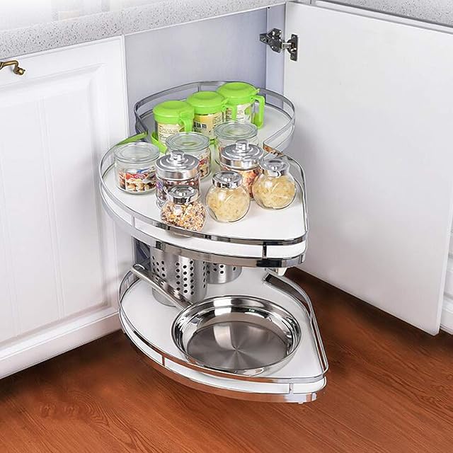 Kitchen Cabinet Blind Corner Pullout Organizer Kitchen Blind Corner Pull-Out Shelving Unit Organizer Corner Flying Saucer Pull Basket for 900-1000mm Cabinet (Left open)