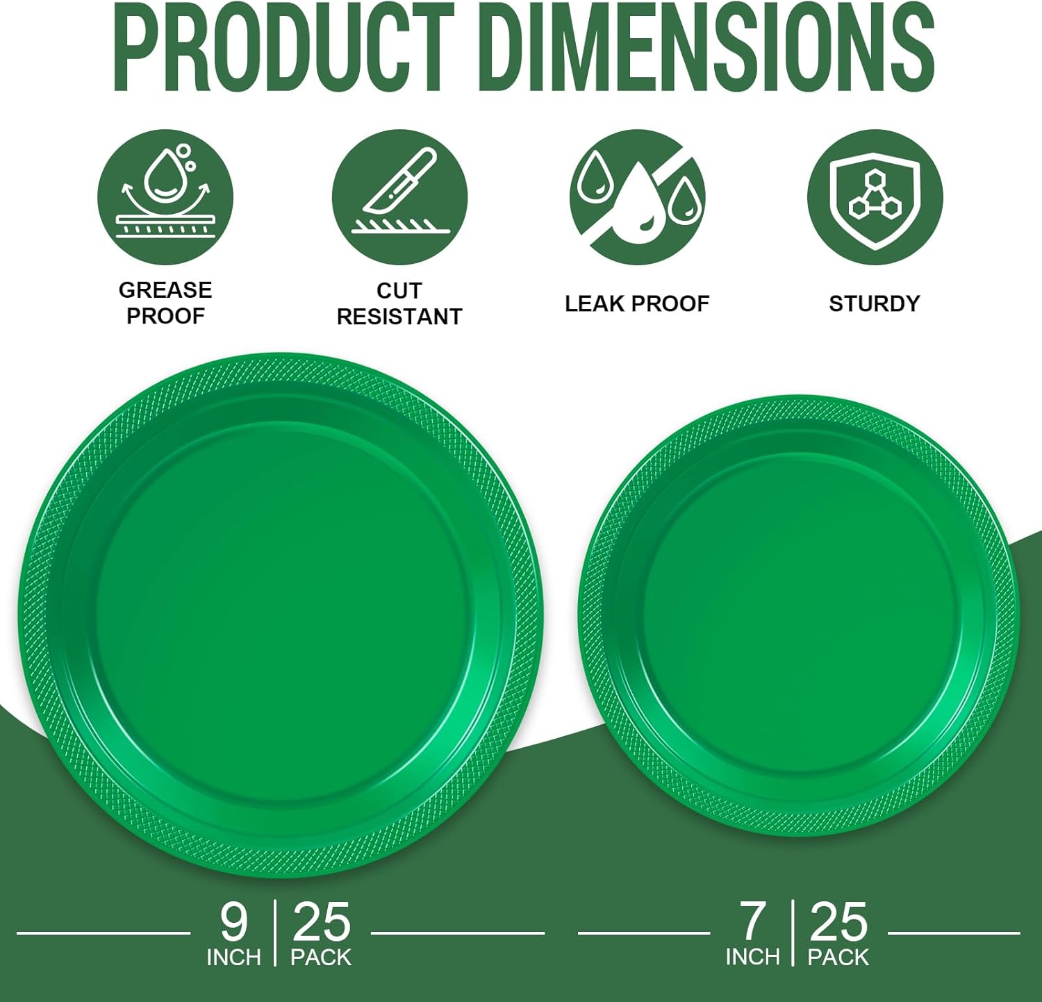 50 Pcs Green Plastic Plates For Party, 25-9" & 25-7" Disposable Cake Dessert Plates For Birthday, St Patricks Day, Christmas Dinner - Image 2