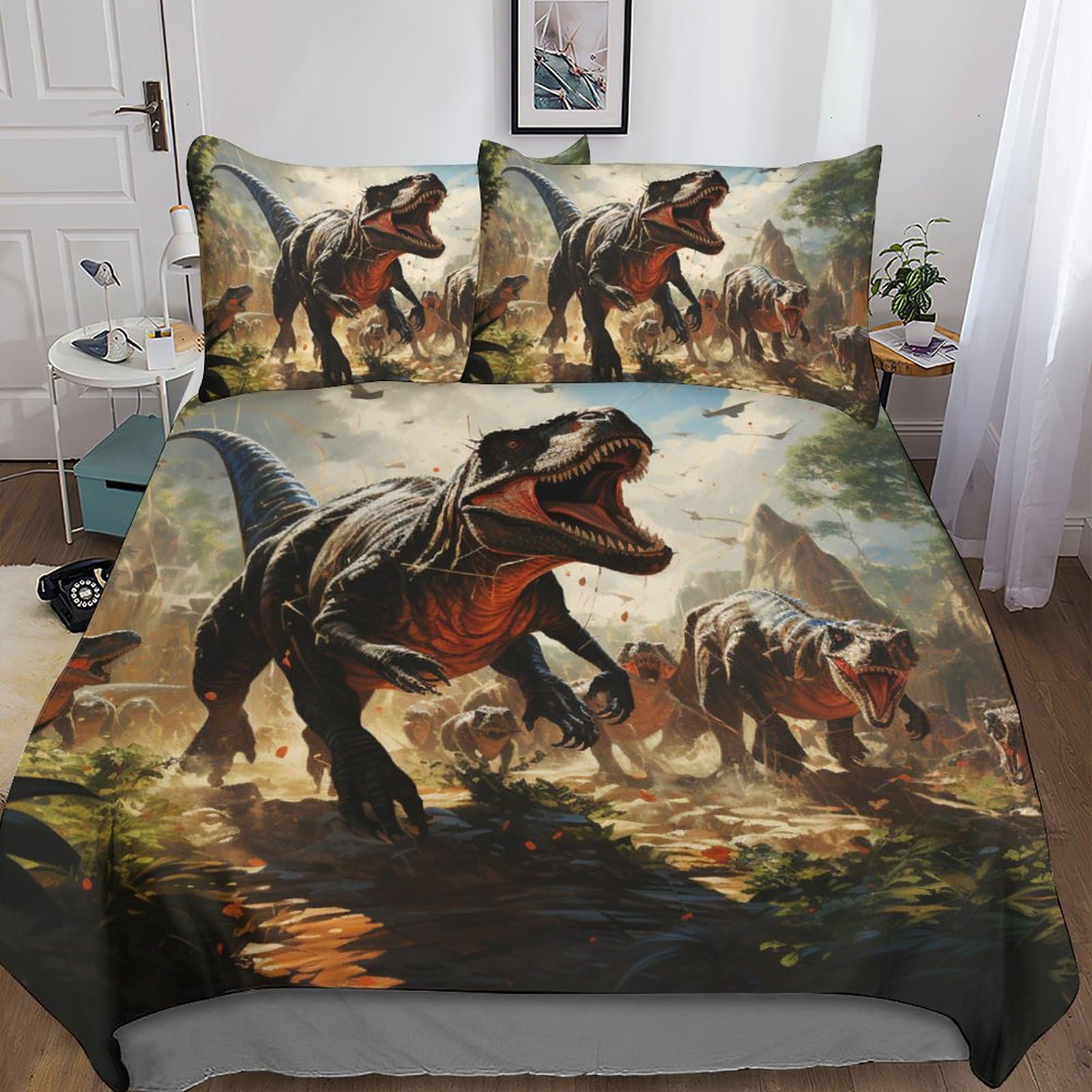 Housse de couette dinosaure drap 3 pièces en microfibre de qualité supérieure pour lit double