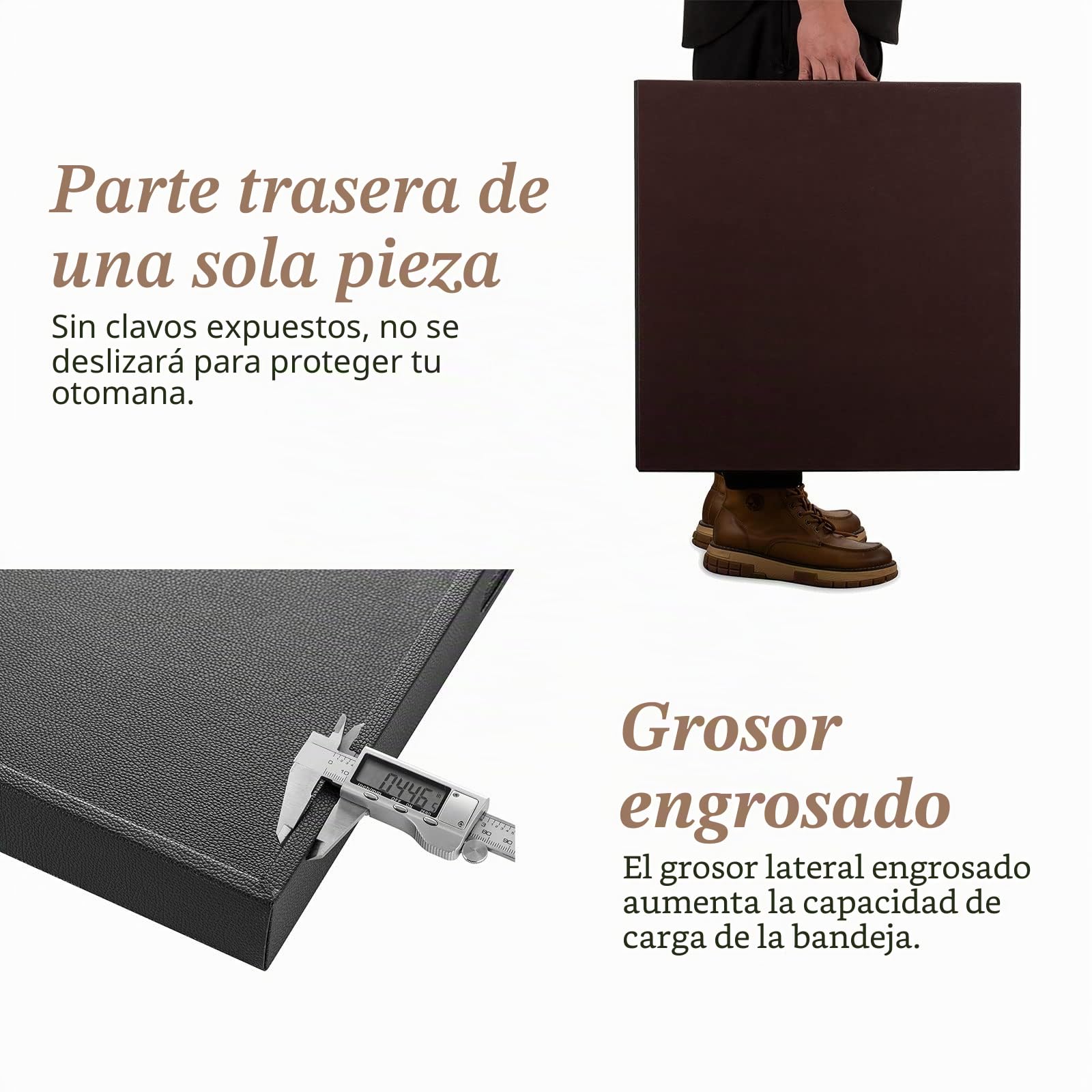 Hanobe Bandeja otomana Cuadrada Grande: Bandeja Negra Extra Grande para otomanas, Bandeja Decorativa de Cuero Grande con Asas para Mesa de café, Sala de Estar, 22 x 22 Pulgadas