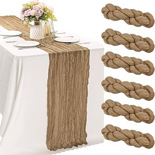 6 Pieces Nude 10FT Cheesecloth Table Runner Boho Gauze Fabric Table Runner Rustic Sheer Runner for Wedding Birthday Baby Shower Party Boho Table Decoration（Nude）