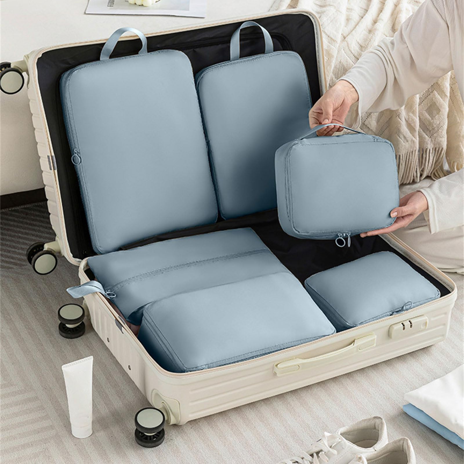 6 pezzi Efficace Borsa Strada Abbigliamento Viaggio Bagagli Organizzatori Borse Per Vestiti E Scarpiere Con Cerniere