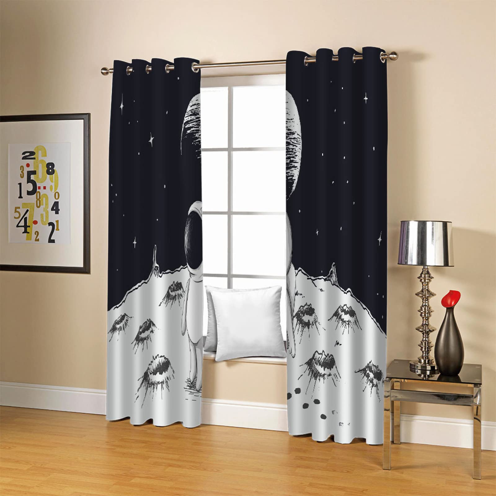 Cortinas Infantiles Niña Niño Bebe Habitacion Opacas Para Ventanas Astronauta Del Espacio De Dibujos Animados 280X260Cm Cortinas Salon Modernas Dormitorio Juvenil 2 Piezas Cortinas Opacas Termicas Ai