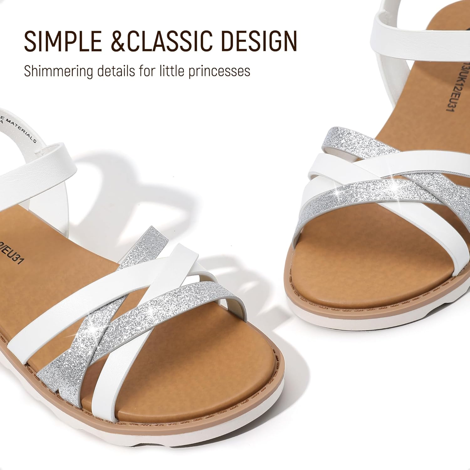 shoeslocker Girls Sandals Open Toe Summer Flat Dress Shoes with Adjustable Straps for Little/Big Kids