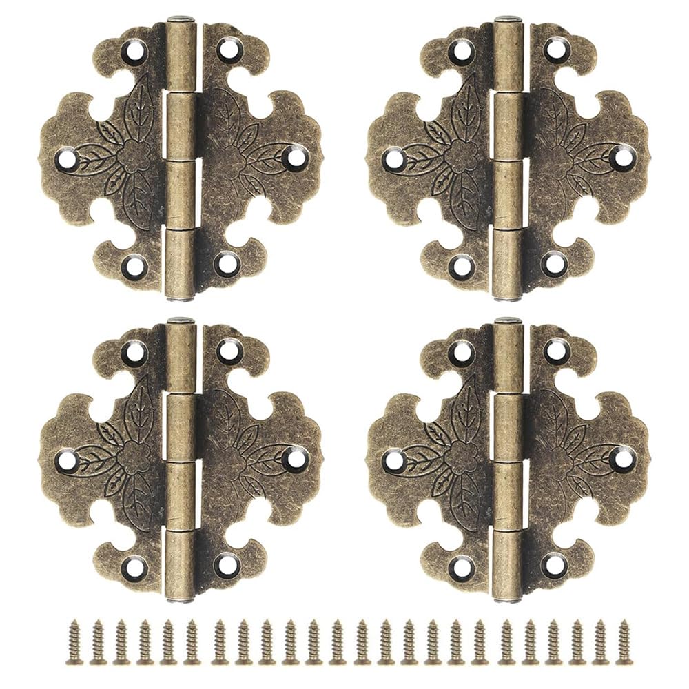 Yiukicua Bronze 4 Pcs Decorative Hinge Metal Pure Brass Hinges Vintage Folding Butt Hinges For Decorating Cabinets Wine Cabinets Wooden Doors Bookcases