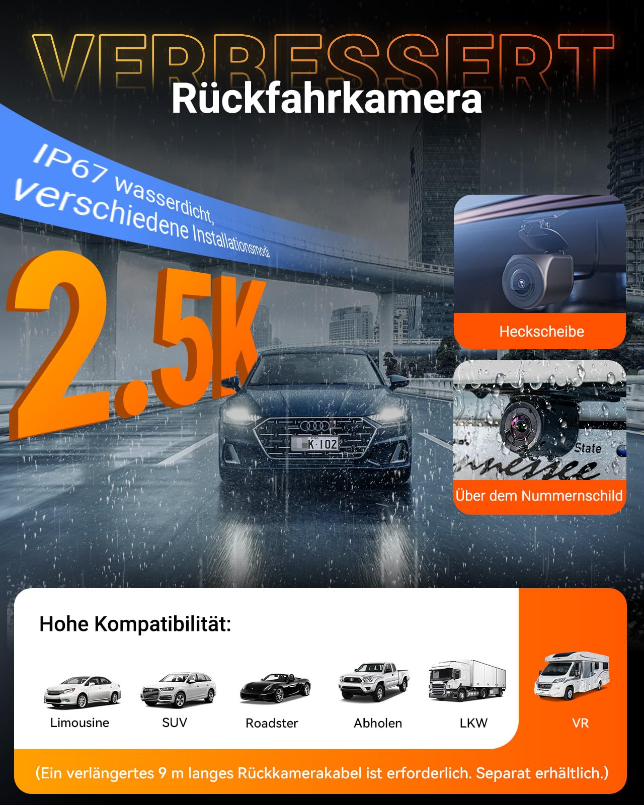 VANTRUE N4S 3 Kanal Dashcam 2.7K+2.5K+1440P STARVIS 2 HDR Nachtsicht 5GHz WLAN GPS 24h Parküberwachung G-Sensor