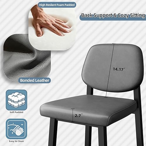 Miniatura 4 de Juego de 2 taburetes de bar de altura de mostrador, taburetes de bar tapizados de 26 pulgadas para cocina, mostrador, sillas de bar de cuero