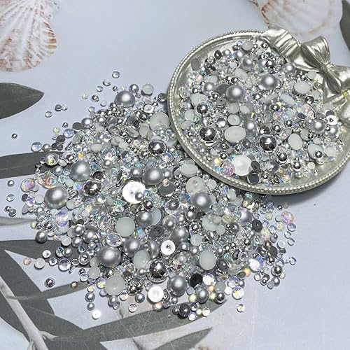 Miniatura 8 de Tingoons - Diamantes de imitación mixtos de 1.76 a 0.39 pulgadas, perlas semicirculares para manualidades, vasos, zapatos, ropa, álbumes de