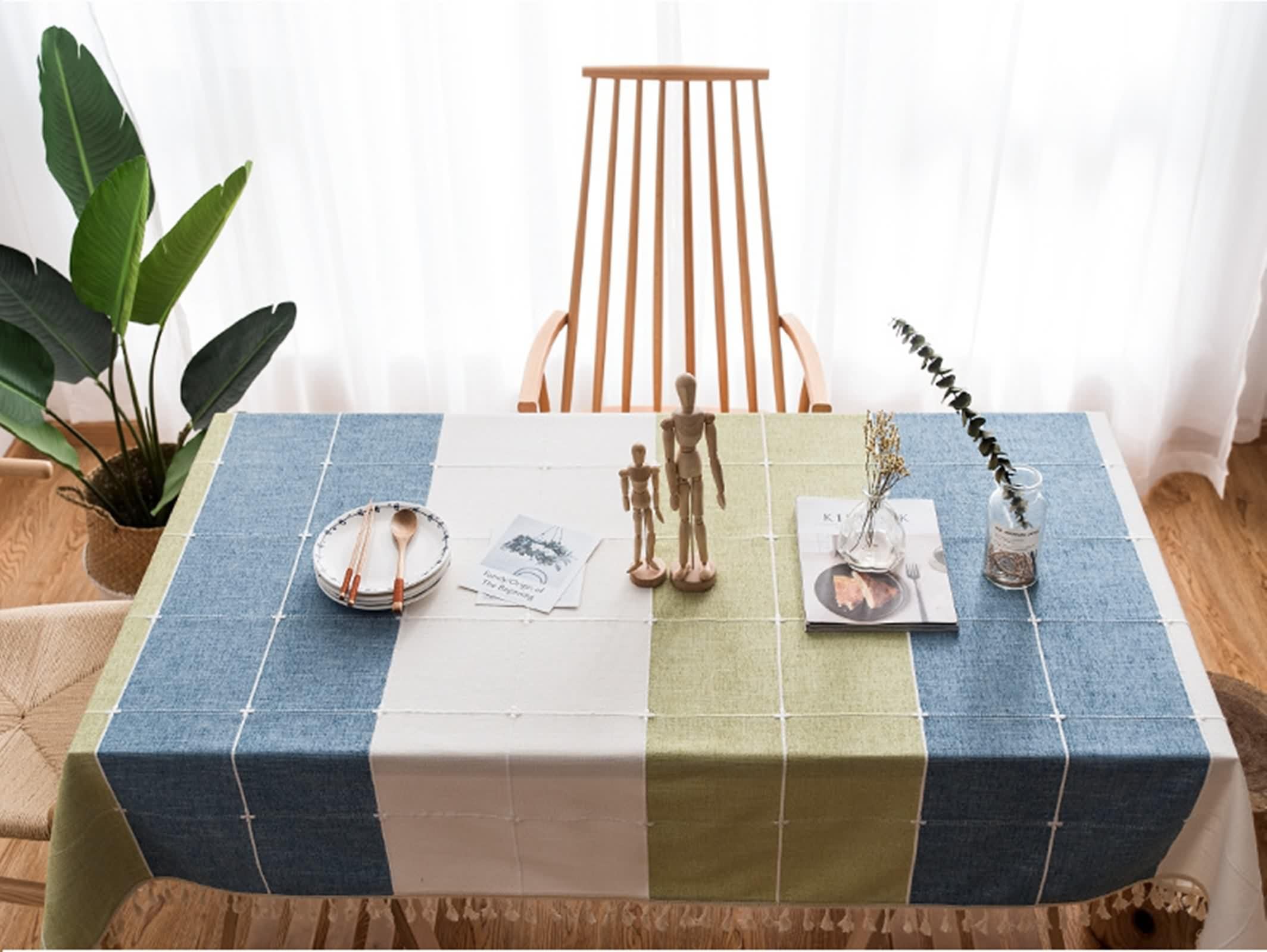 Tovaglia Elegante Quadrata, Tovaglia 140X140 Cucina Verde Blu Poliestere Motivo Scozzese A Righe Tovaglia Tavolo per Compleanno Festa Matrimonio