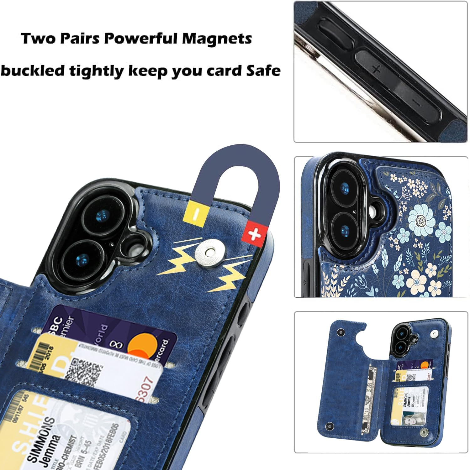 uCOLOR for iPhone 17 Wallet Case with Card Holder PU Leather RFID Blocking Design iPhone 17 flip case for Women Men Magnetic Clasp Kickstand Design 6.3 inch (Blue Daisy) - Image 4