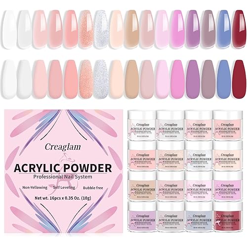 16 Color Acrylic Nail Powder Kit - for DIY Nail French Extensions & 3D Art, No Lamp Needed, Non-Yellowing, Professional Salon Quality, Bubble Free & Long Lasting