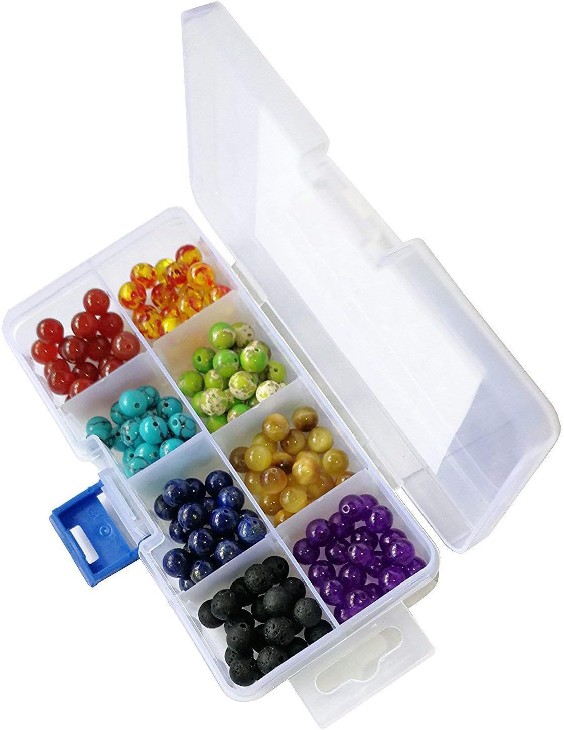 Bonakula Black Lava Rock Stone Volcanic Stone Chakras Beads for Adult Bracelet Necklace Jewelry Making (Rainbow Color)