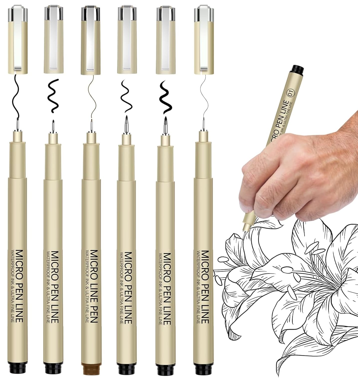 SUPER TOY 6 PC Black Mircon Fineliner Pen for Artist - Fine Point Technical Pens Set with Different Nib Sizes for Calligraphy, Drawing, Writing Waterproof Quick Drying