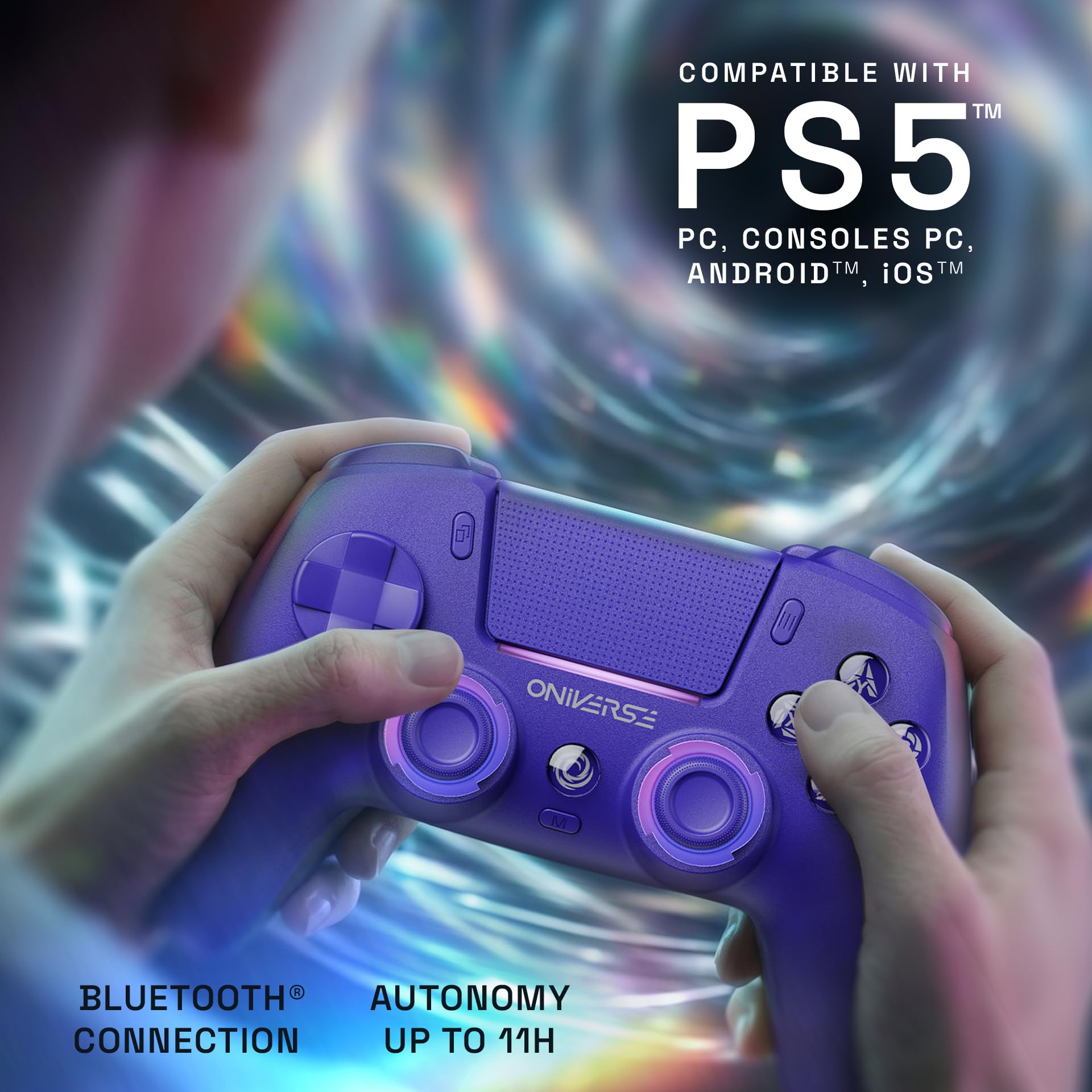 Oniverse Controller wireless per PS5/PC/Steam Deck - Starion - Joystick e grilletti Hall Effect, Palette macro programmabili, Grilletti L4/R4, Touchpad, Anti-Drift, Bluetooth/USB-C - Purple