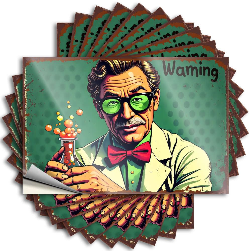 Stickers Mens Custom Stickers, Bottle Waterproof A Scientist Holds A Bubbling Beaker with A Warning Sign. for Hydro Flask | Happy Vinyl Decals for Beer Holiday Gift(8X12CM)