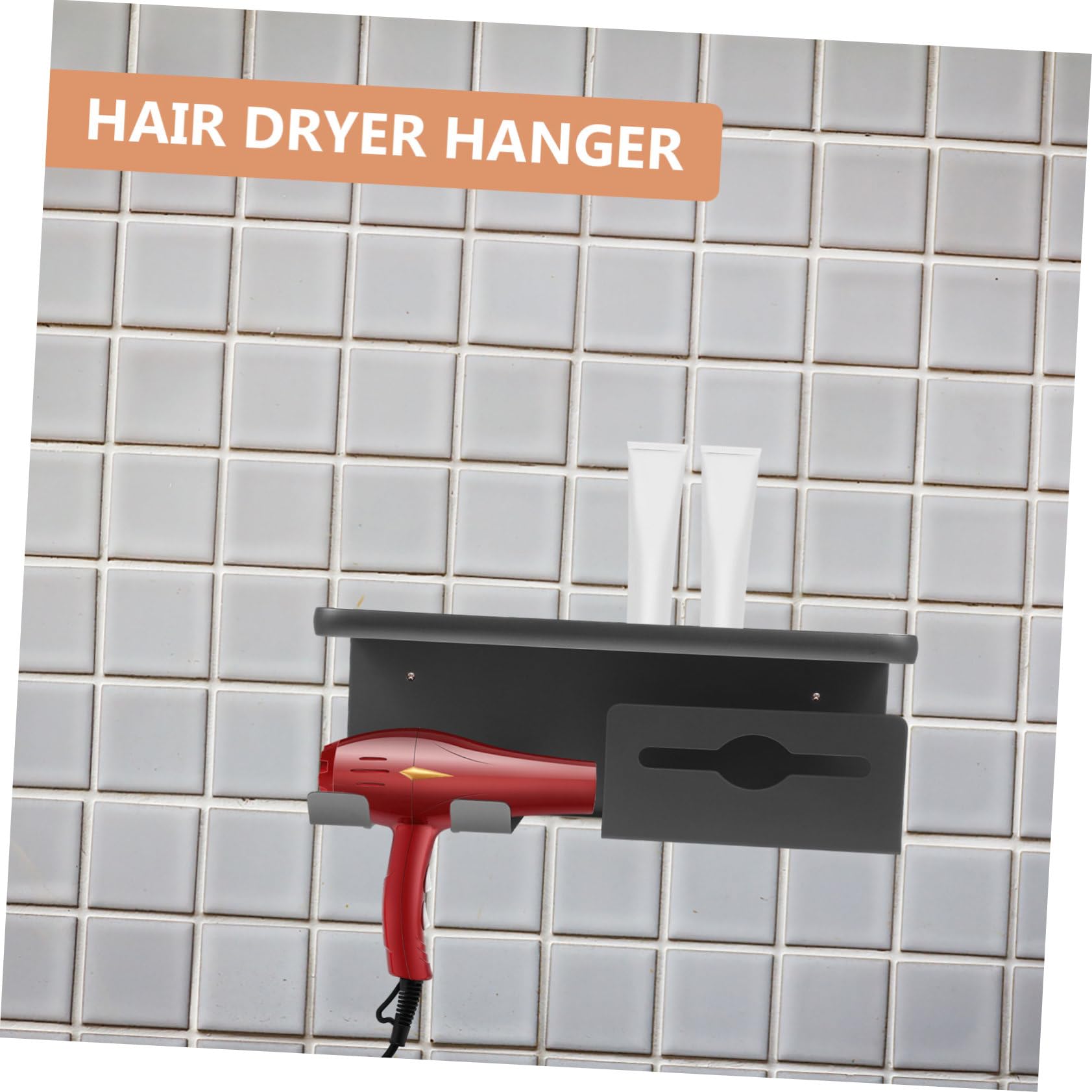 PRETYZOOM Soporte de Pared para Secador de Pelo, Repisa Baño de Acero Negro, Resistente al Desgaste Fácil Mantenimiento para Cuarto de Baño