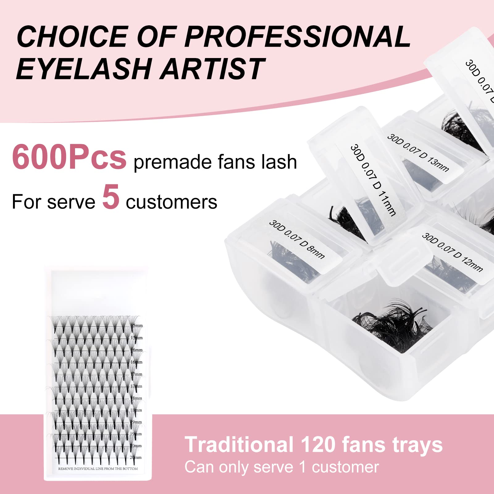 Fadlash Promades Eyelash 30D 0.07mm D Curl Volume MIX 8-15mm 600pcs Lash Extensions Loose Fans Pre Made Volume Lashes - Image 4