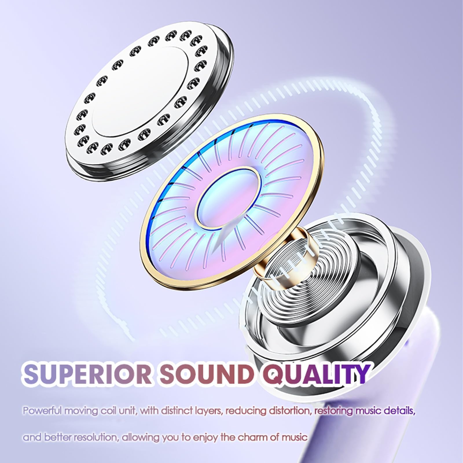 Xmenha Écouteurs sans Fil Bluetooth 5.3 avec Microphone, Réduction du Bruit, écouteurs Bluetooth HiFi Stéréo Son, écouteurs sans Fil TWS avec étui de Chargement pour iOS Android Violet