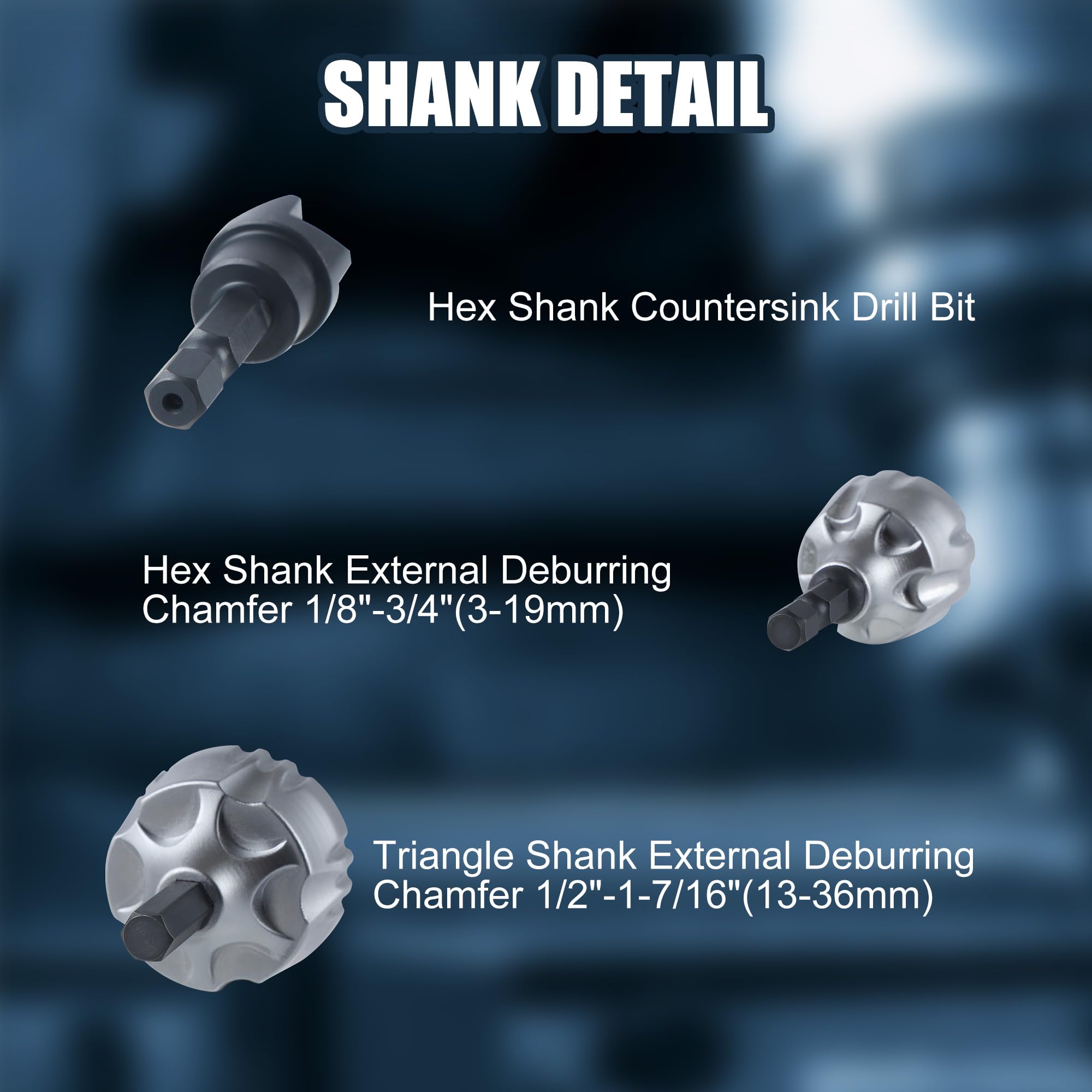 Lichamp Herramienta de chaflán de carburo de tungsteno de 1/8 a 1-7/16 pulgadas con broca avellanadora de 1/8 a 5/8 pulgadas, removedor de rebabas de carburo de tungsteno para tornillos de metal