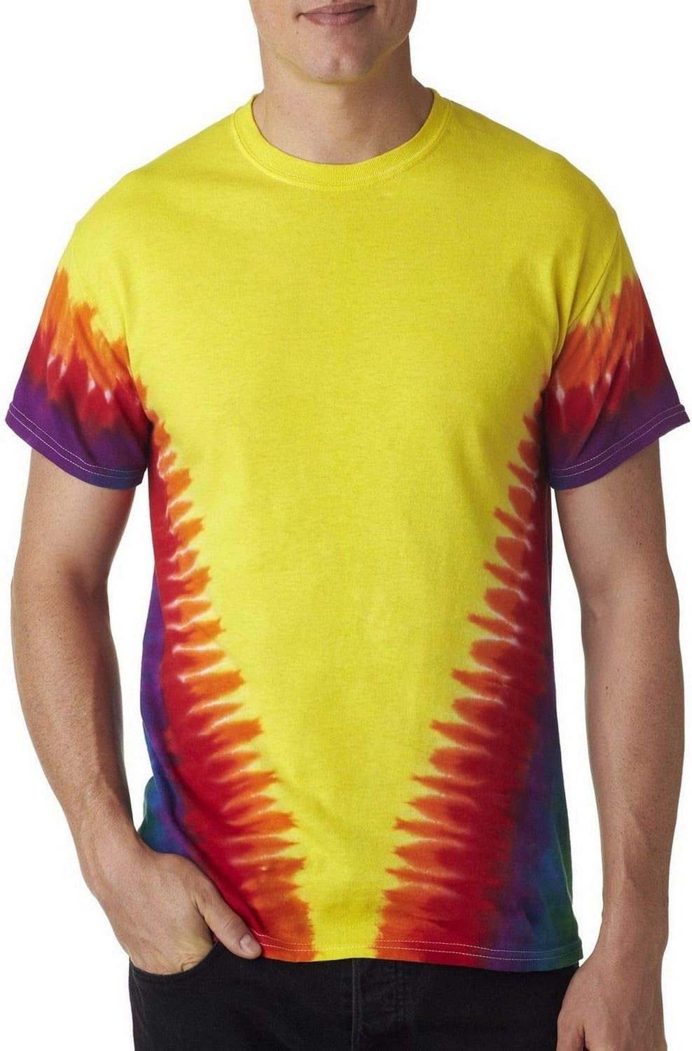 tie dye H1140 Adult Tie-Dyed Flourescent Swirl and Vee Rainbow Cotton Tee