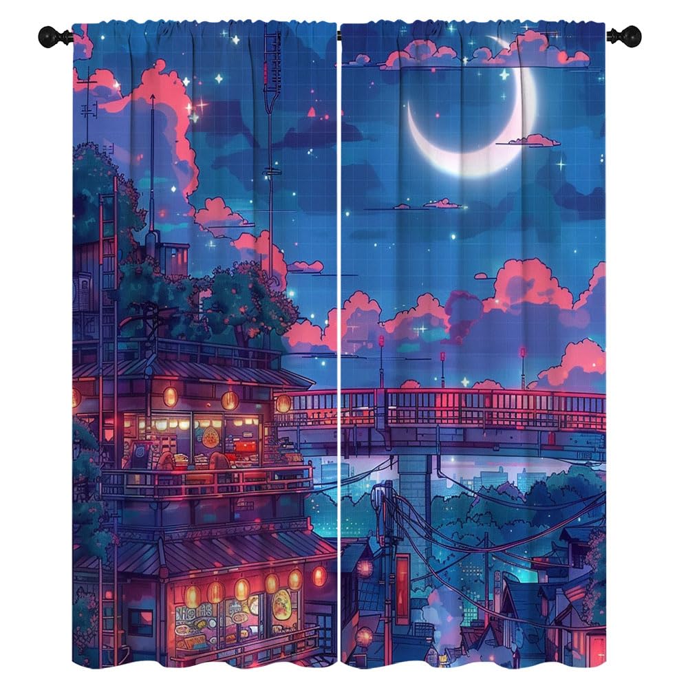 Japanese Anime Blackout Curtains Fun and Artistic Anime Rod Pocket Decorative Drapes for Bedroom Living Room W63 x L72 Inch