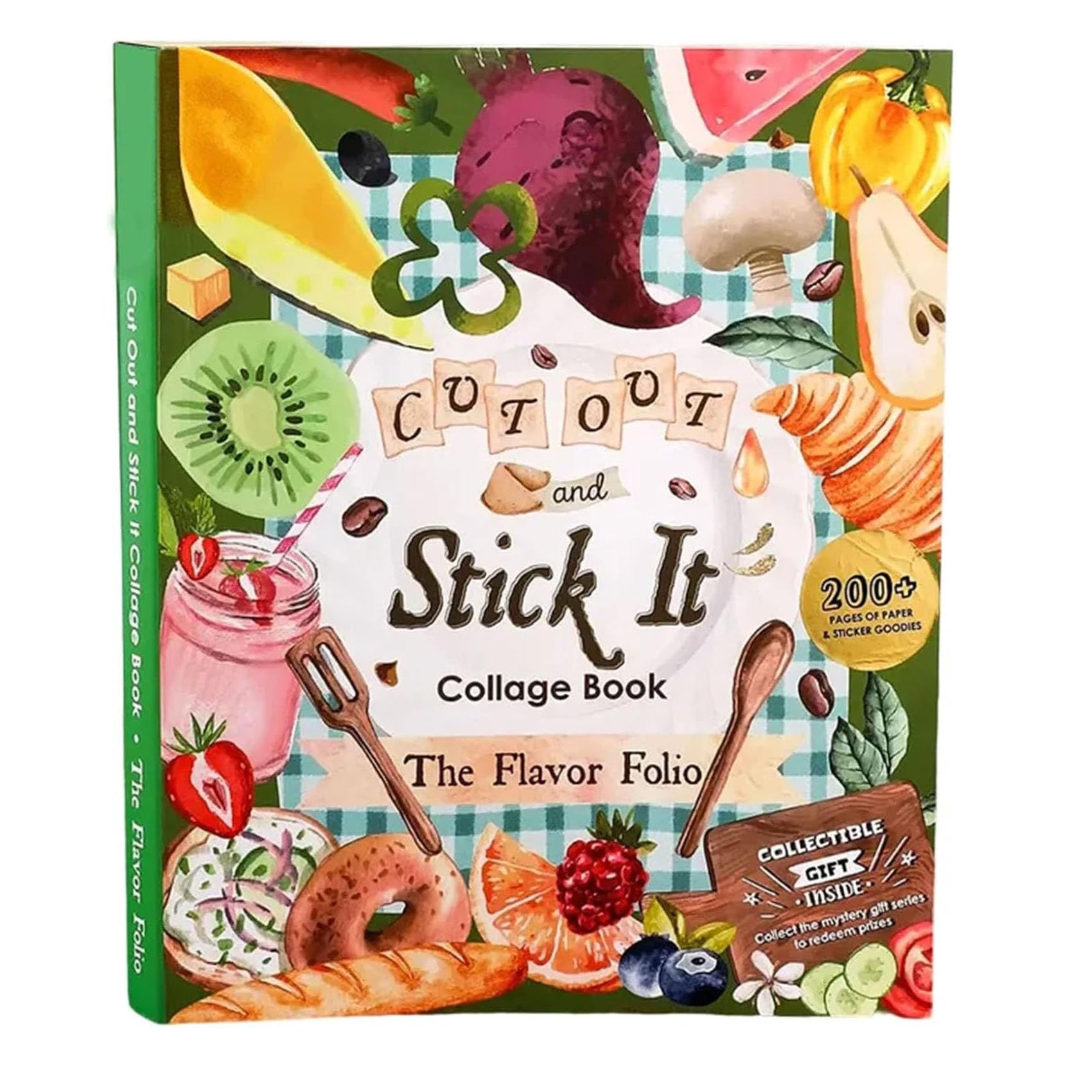 Pegatinas PET y papel vegetal vellum en el libro de collage vintage The Flavor Folio 8