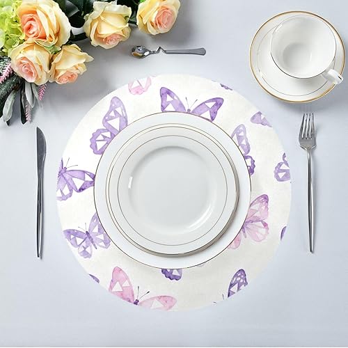 Miniatura 5 de Butterflies Purple and White Round Christmas placemats placemats Easy to Clean Waterproof Set of 4 15x15 in individuales para mesa de comedor