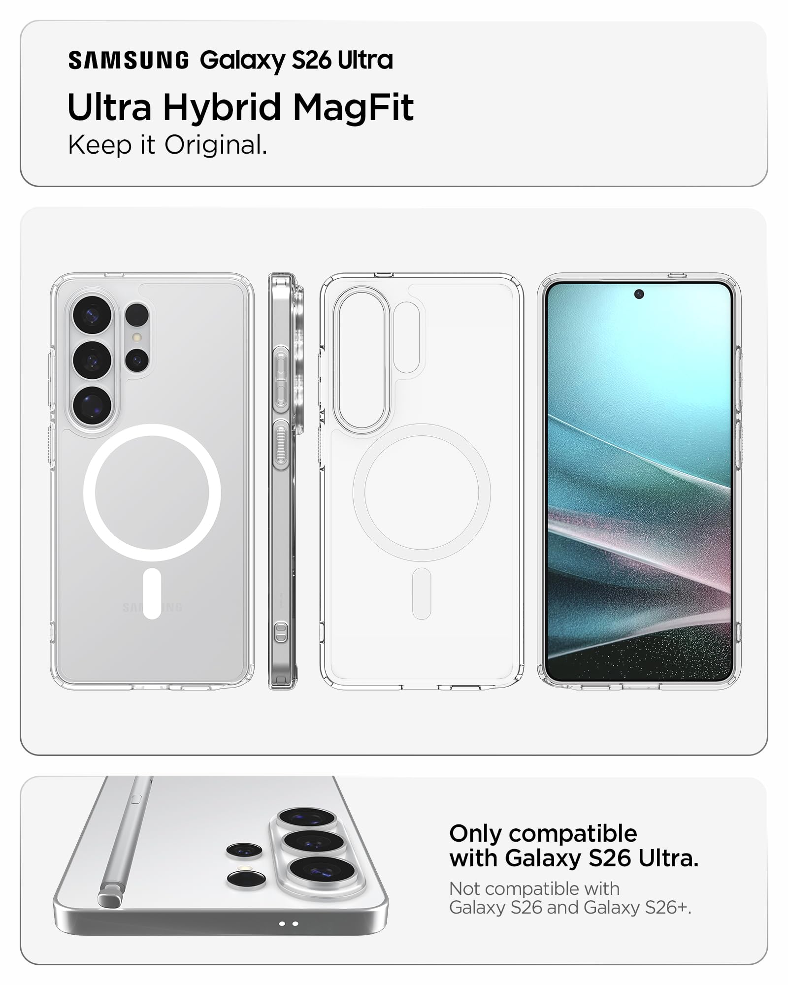 Spigen Cover per Samsung Galaxy S26 Ultra, Ultra Hybrid MagFit, Compatibile con MagSafe - Clear White