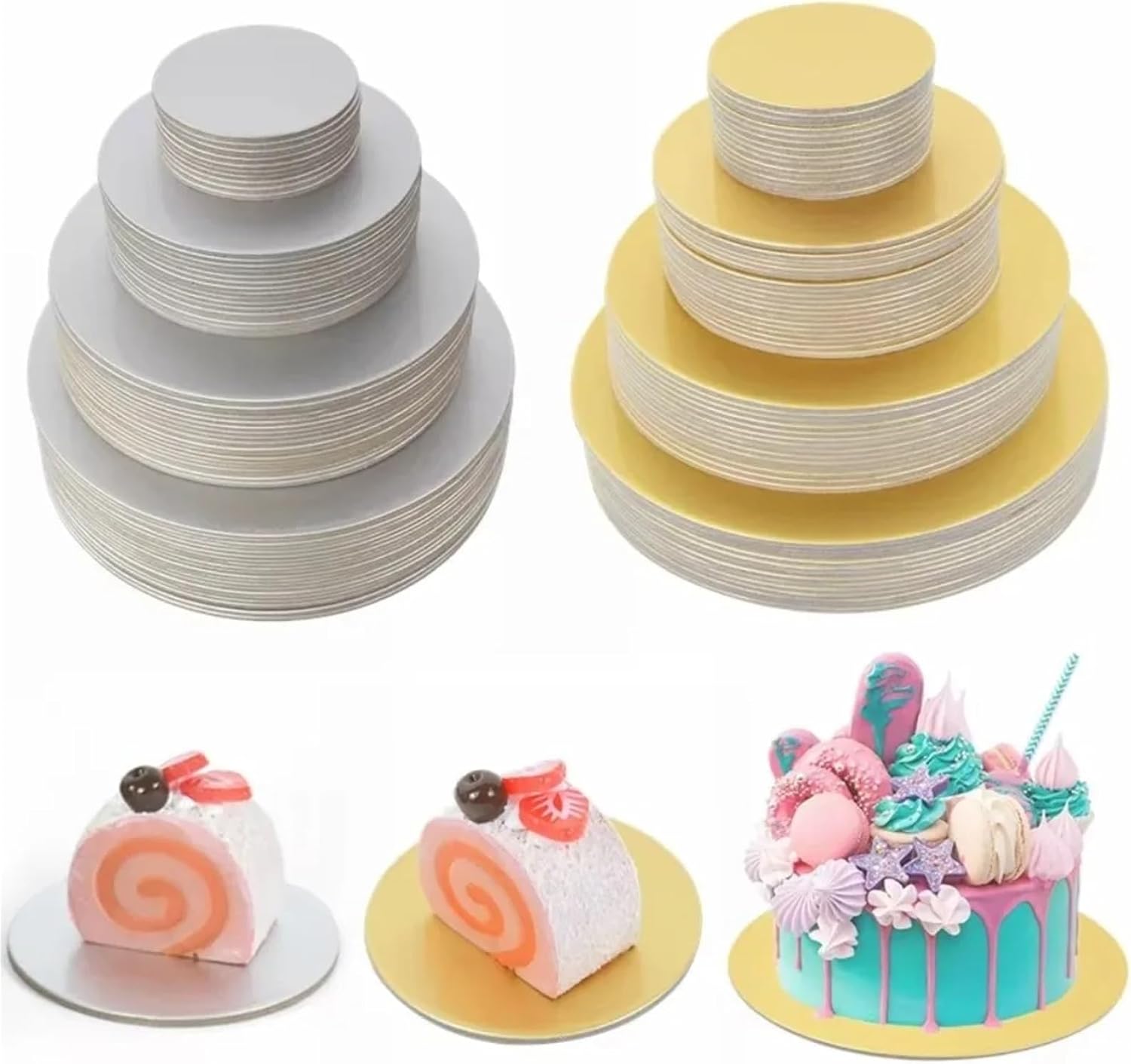 Mini Cake Boards 5/50pcs Round Cake Board Golden Circle Cardboard Cupcake Base Dessert Tray Decorating Supplies(8 inch,50pcs)