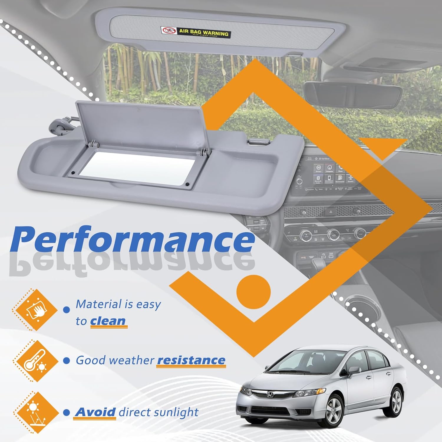 Left Driver Side Sun Visor Compatible with Honda Civic 2006 2007 2008 2009 2010 2011 Replaces # 83280-SNA-A01ZC (Gray)