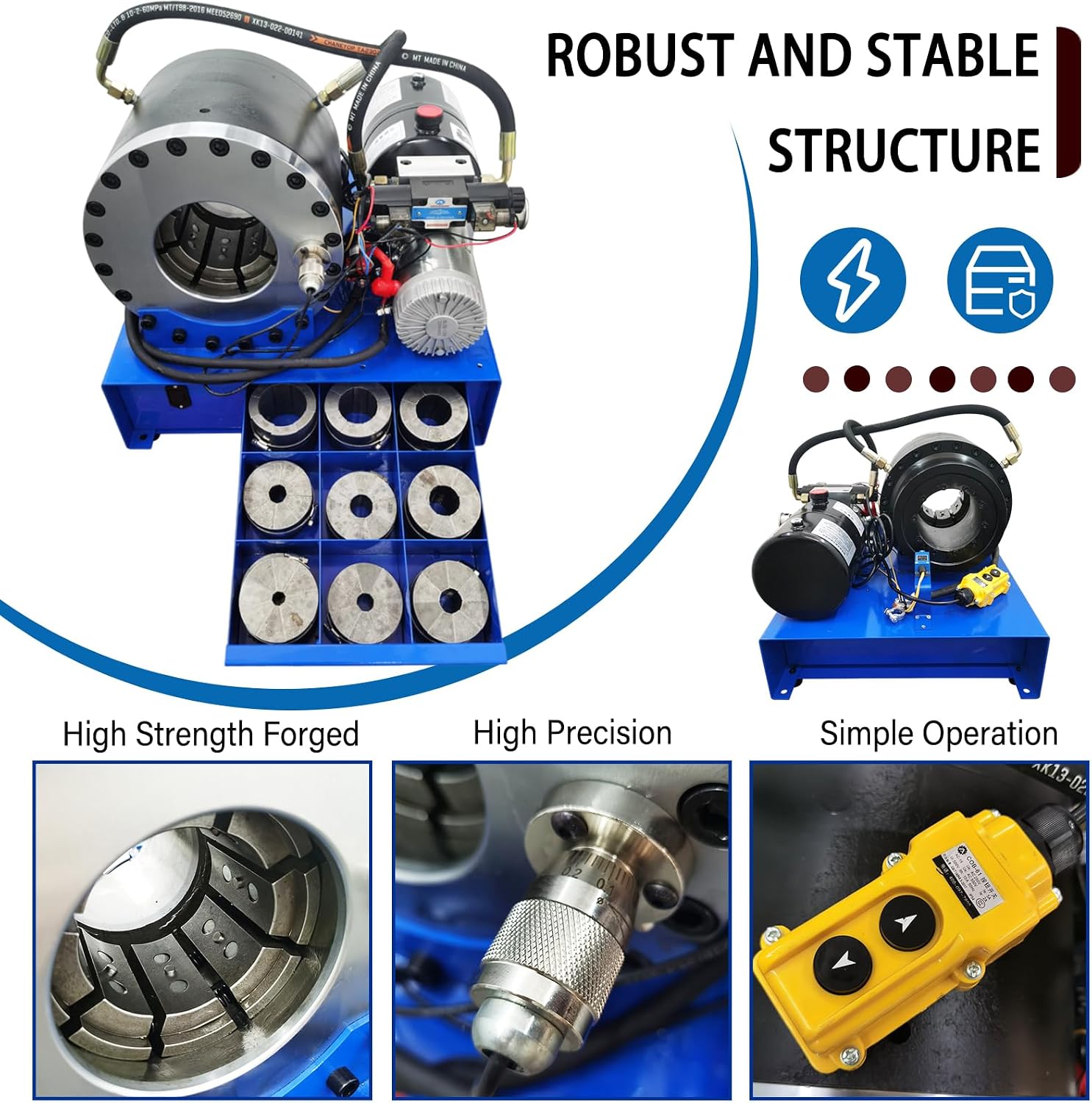 Portable Electric Hydraulic Hose Crimper Machine with 10 Dies, 1/4"-2" High Pressure Hose & Tube Crimping Tool for Automotive, Truck, and Outdoor Use DC12V